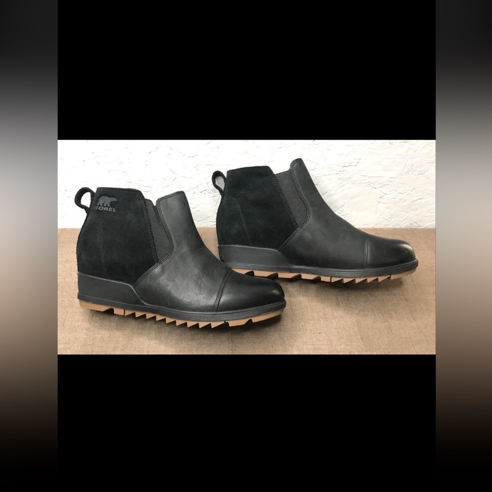 Sorel Evie Pull-On Women's Booties Black Leather Waterproof Ankle Boots Size 9.5